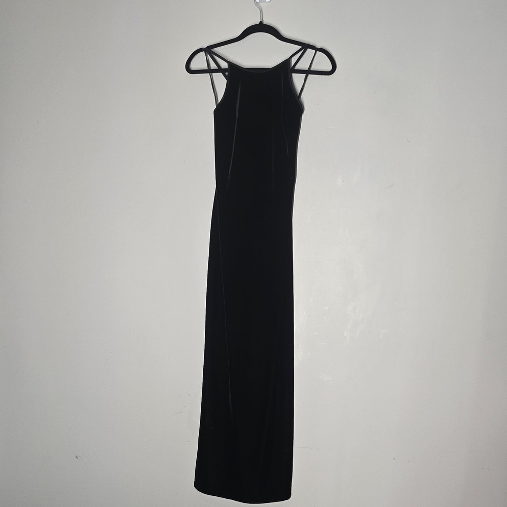 Rampage L Black Velvet Maxi Dress Strappy Back 90s Y2K Goth Whimsigoth